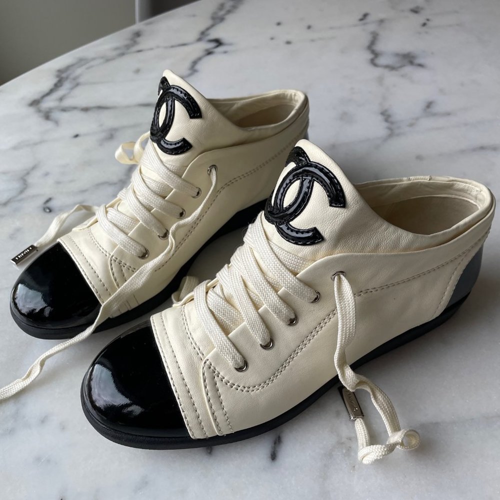Chanel Leather Lace Up Sneakers - Picture 12 of 15
